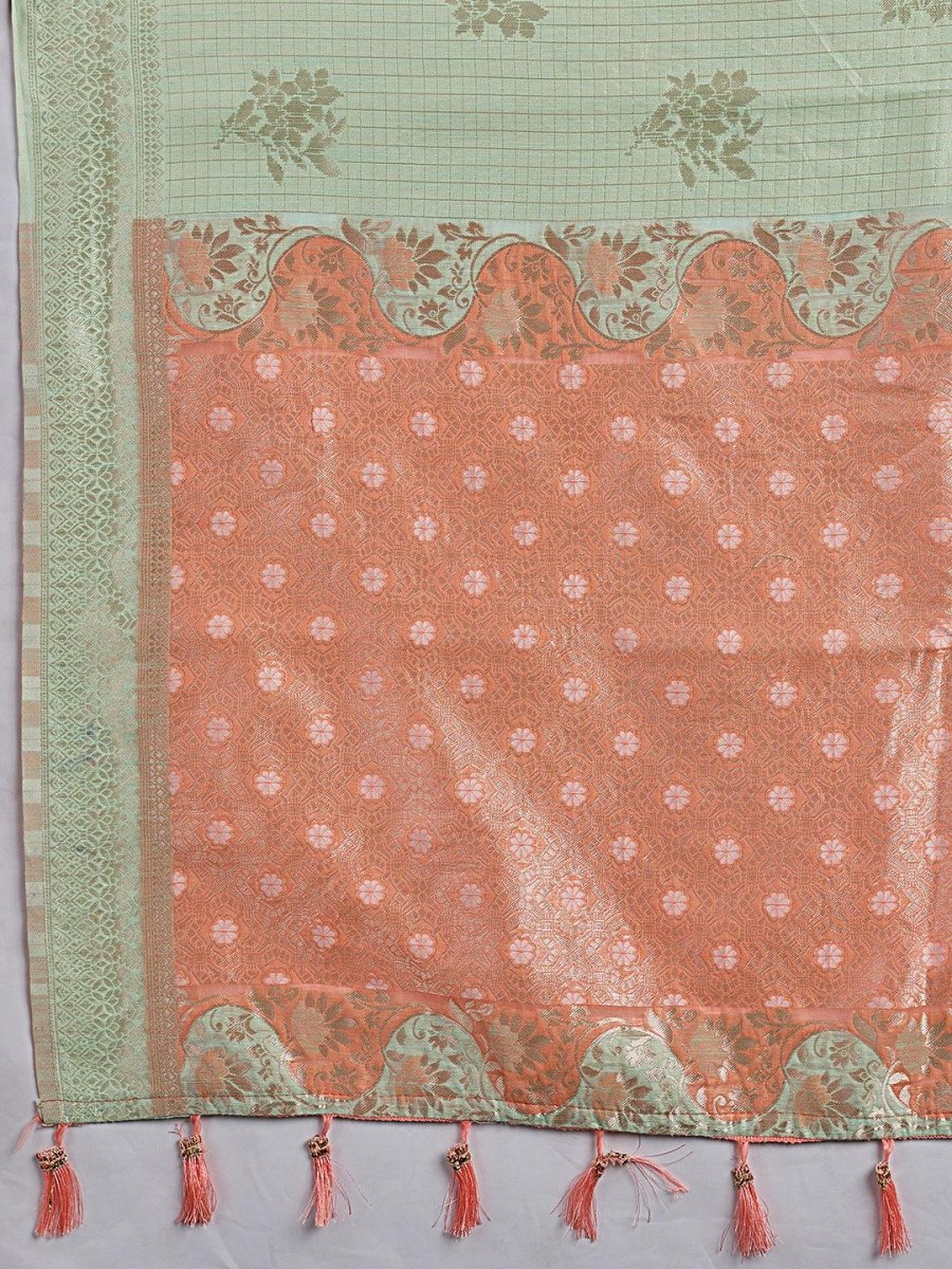 Teal Linen Cotton Contrast Pallu Saree | EZB SI04 SUBLO1004 - EZBER