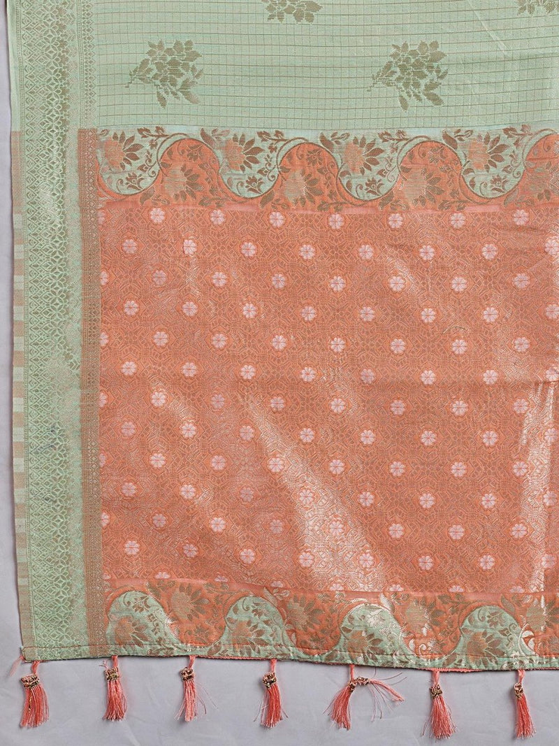 Teal Linen Cotton Contrast Pallu Saree | EZB SI04 SUBLO1004 - EZBER