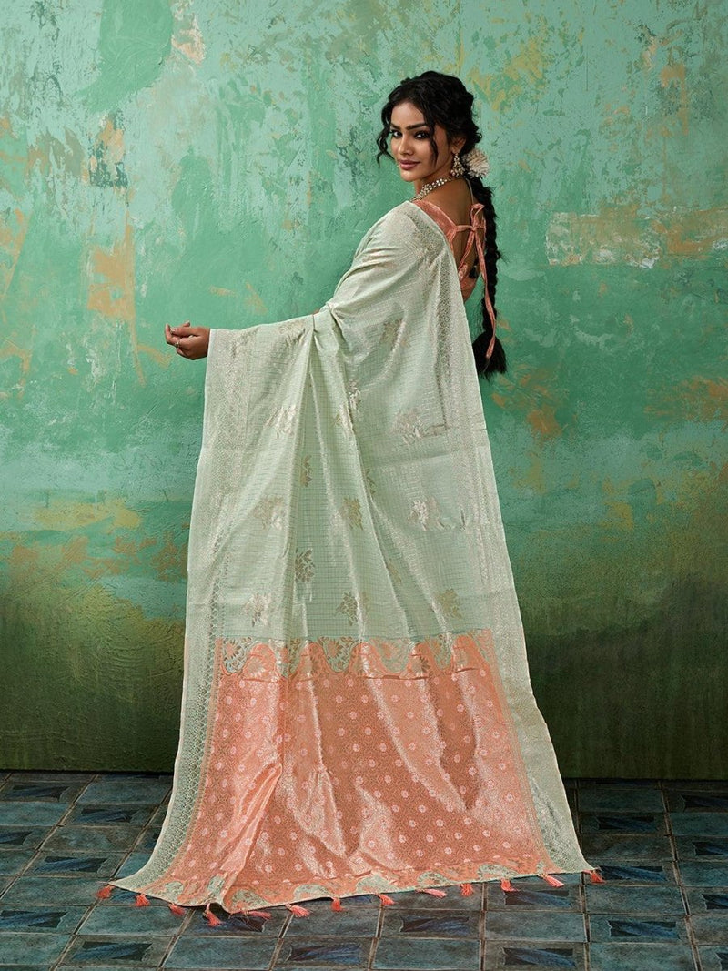 Teal Linen Cotton Contrast Pallu Saree | EZB SI04 SUBLO1004 - EZBER