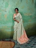 Teal Linen Cotton Contrast Pallu Saree | EZB SI04 SUBLO1004 - EZBER