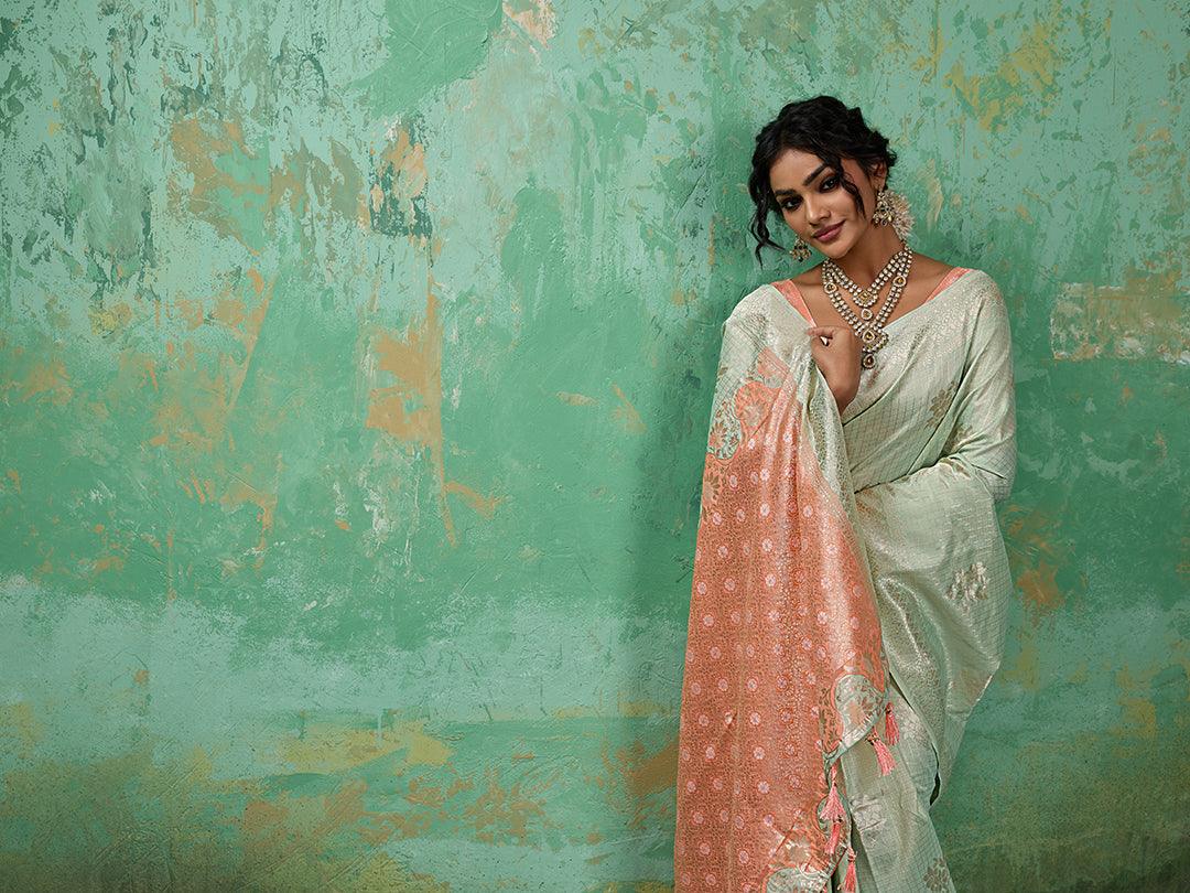 Teal Linen Cotton Contrast Pallu Saree | EZB SI04 SUBLO1004 - EZBER