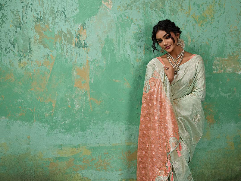 Teal Linen Cotton Contrast Pallu Saree | EZB SI04 SUBLO1004 - EZBER