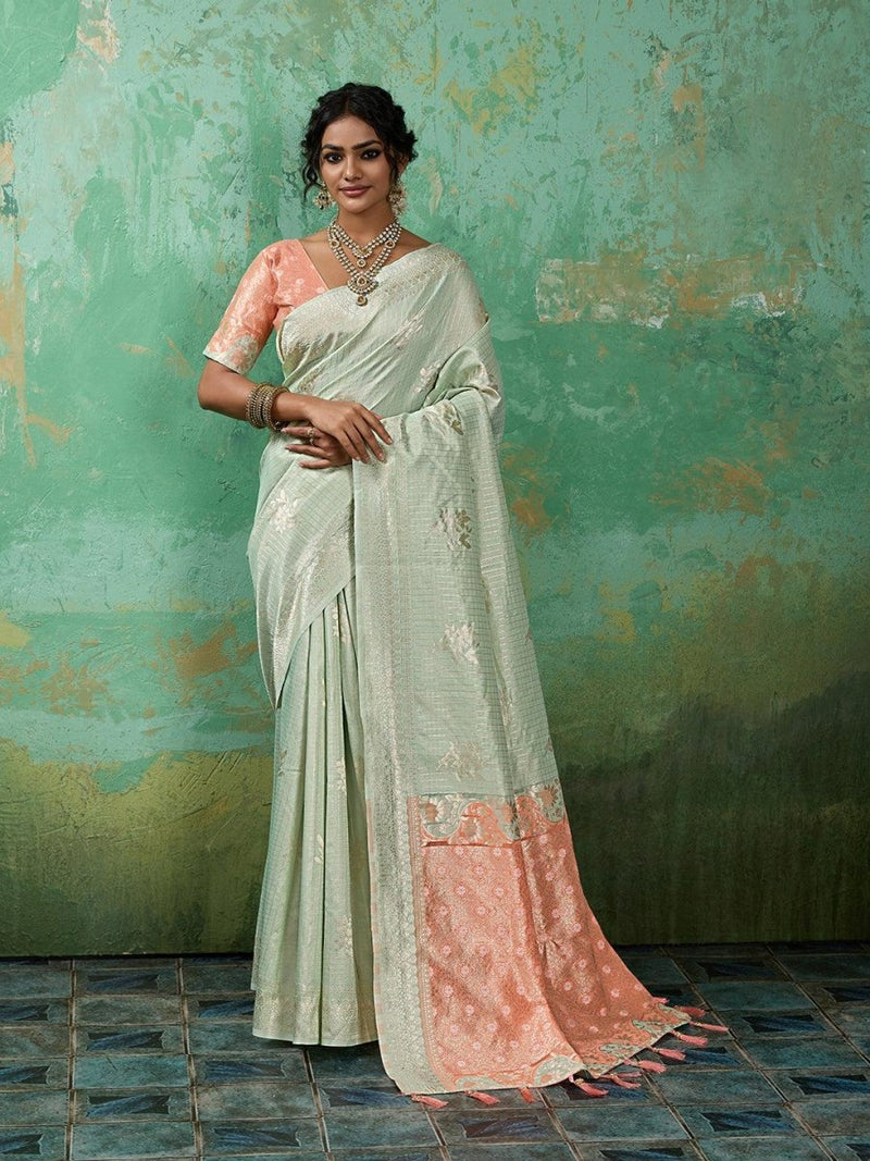 Teal Linen Cotton Contrast Pallu Saree | EZB SI04 SUBLO1004 - EZBER
