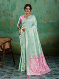 Teal Linen Cotton Contrast Pallu Saree | EZB SI04 SUBLO1006 - EZBER