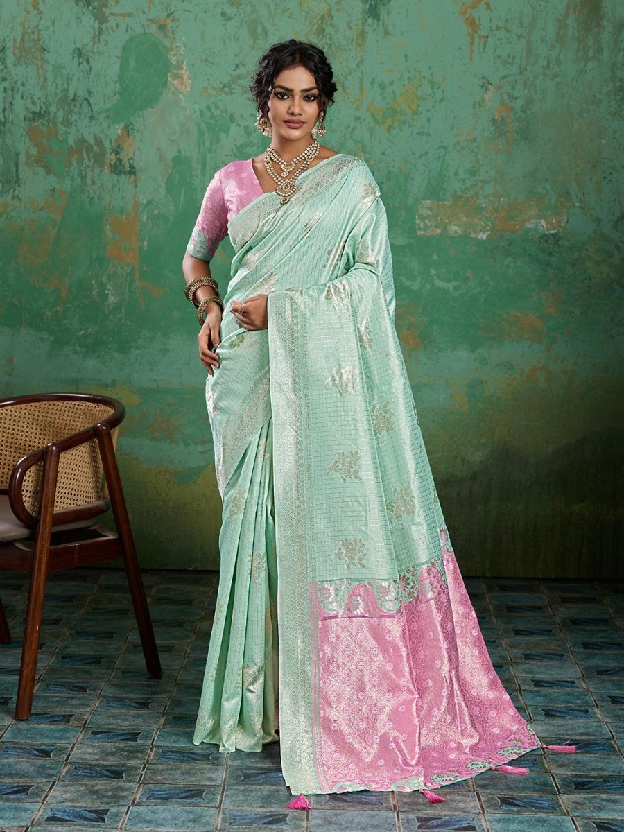 Teal Linen Cotton Contrast Pallu Saree | EZB SI04 SUBLO1006 - EZBER