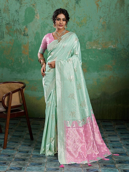 Teal Linen Cotton Contrast Pallu Saree | EZB SI04 SUBLO1006 - EZBER