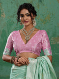 Teal Linen Cotton Contrast Pallu Saree | EZB SI04 SUBLO1006 - EZBER