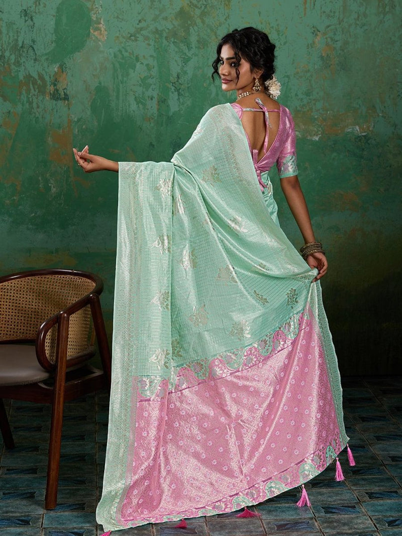 Teal Linen Cotton Contrast Pallu Saree | EZB SI04 SUBLO1006 - EZBER