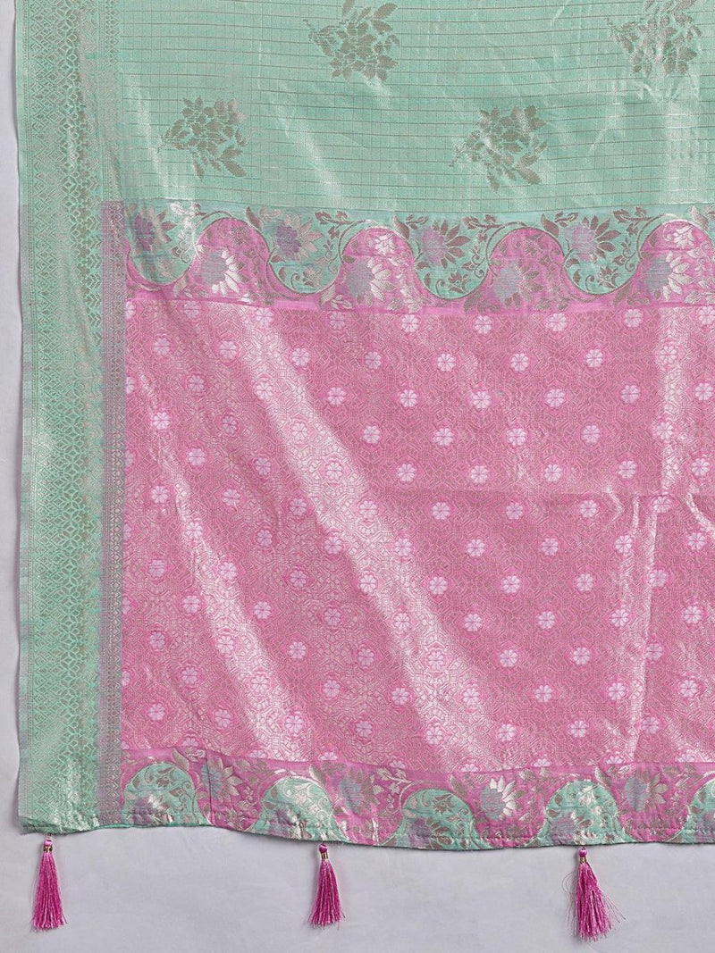 Teal Linen Cotton Contrast Pallu Saree | EZB SI04 SUBLO1006 - EZBER