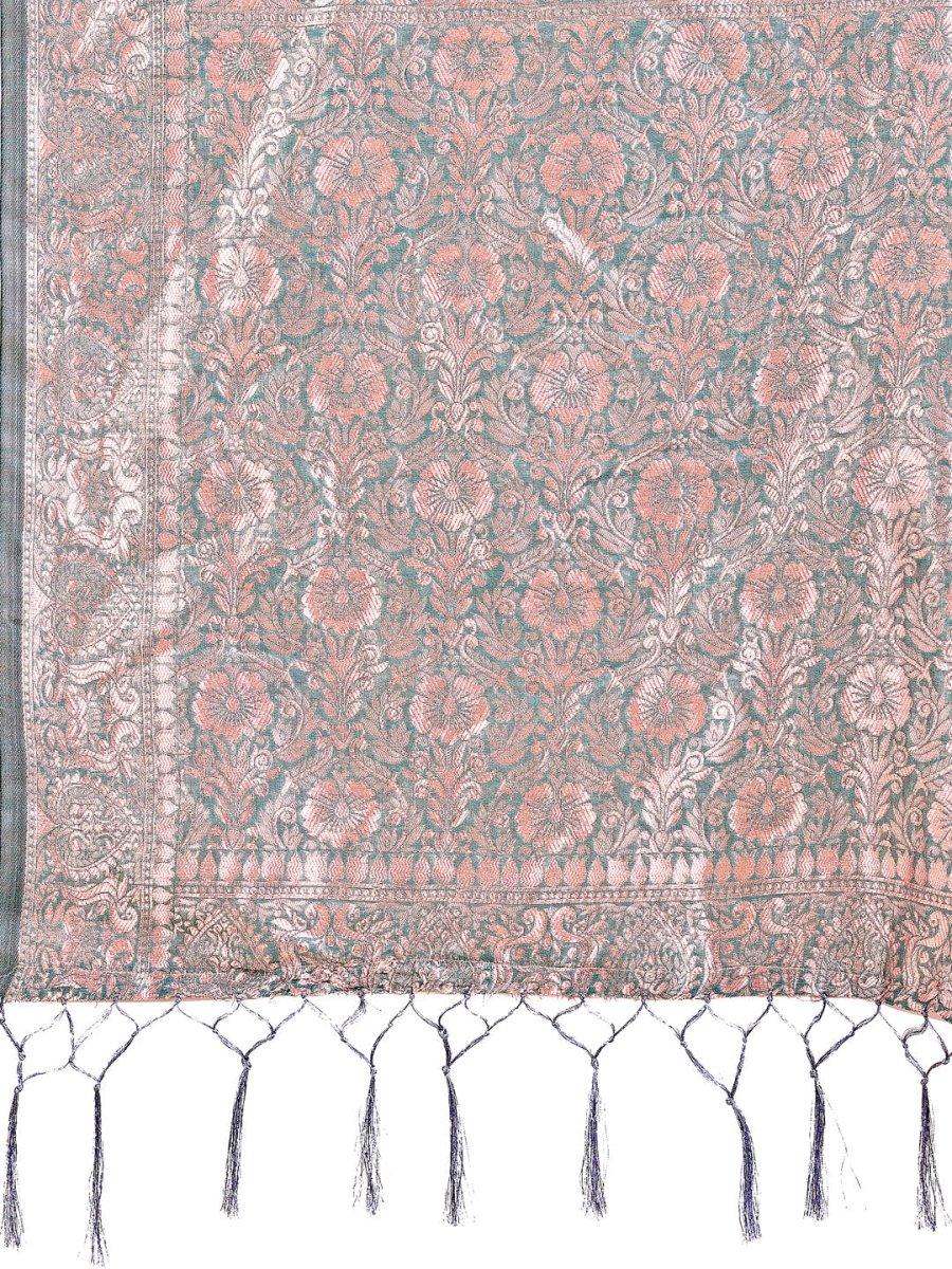 Teal Linen Cotton Saree With Blouse Piece - EZBER