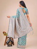 Teal Linen Cotton Saree With Blouse Piece - EZBER