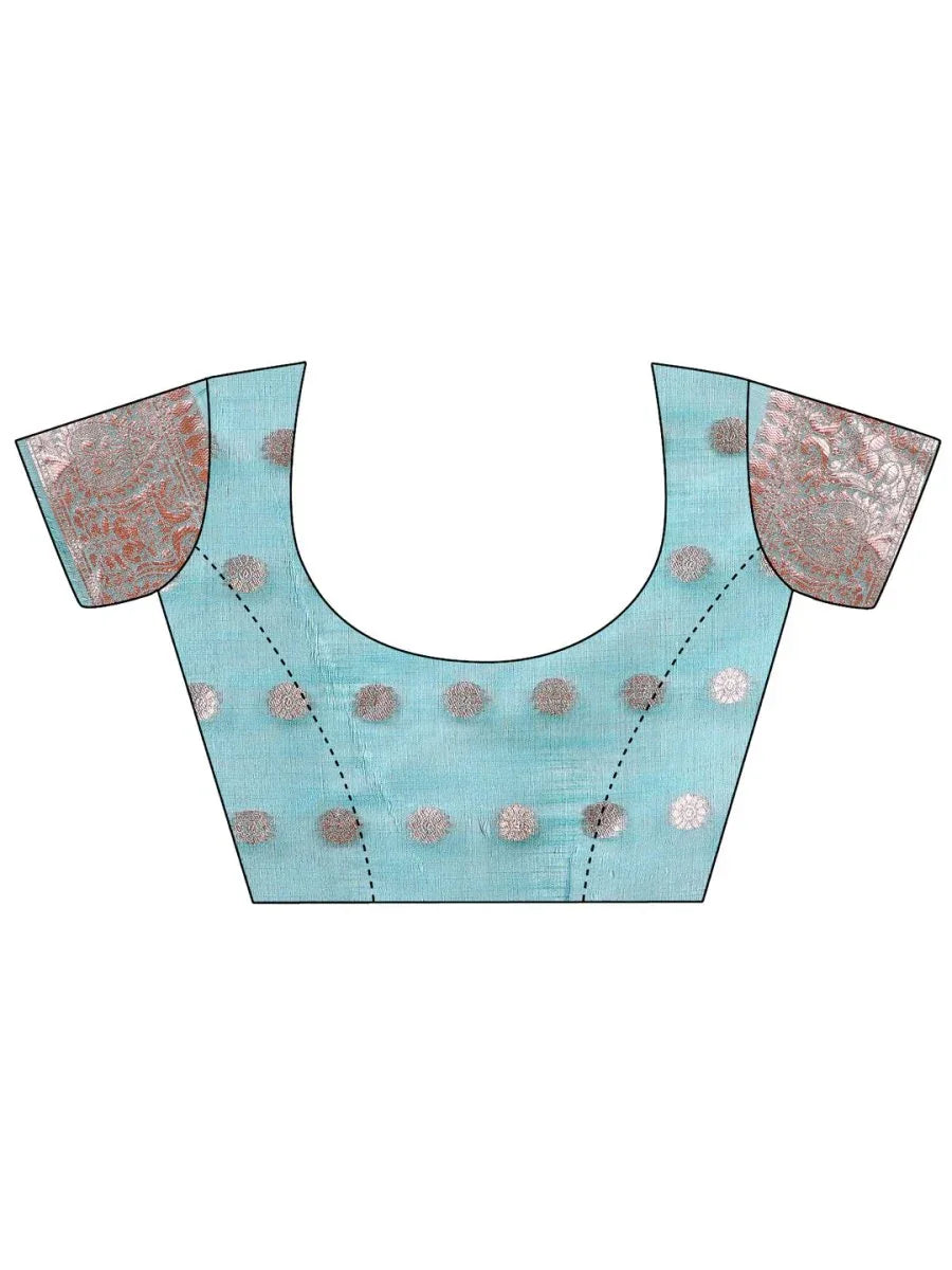 Teal Linen Cotton Saree With Blouse Piece - EZBER