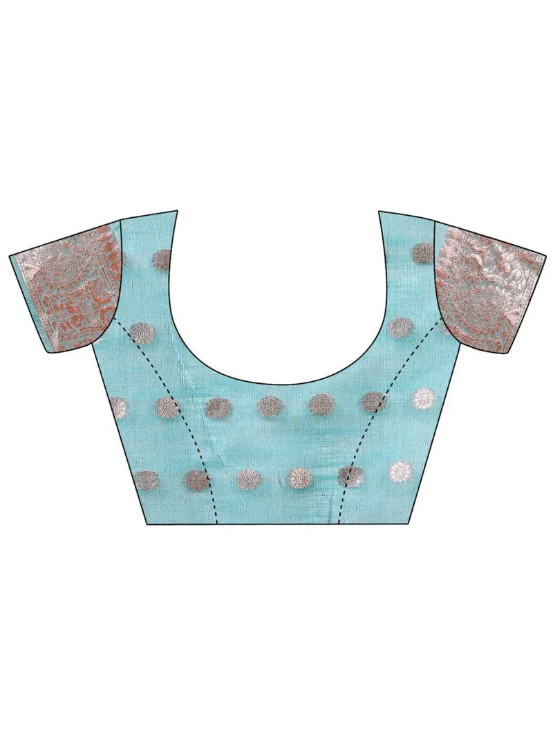 Teal Linen Cotton Saree With Blouse Piece - EZBER