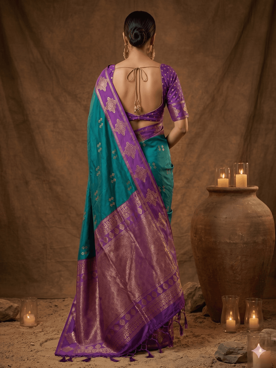 Teal Silk Blend Handloom Saree | EZB SI04 SUMER1002 - EZBER