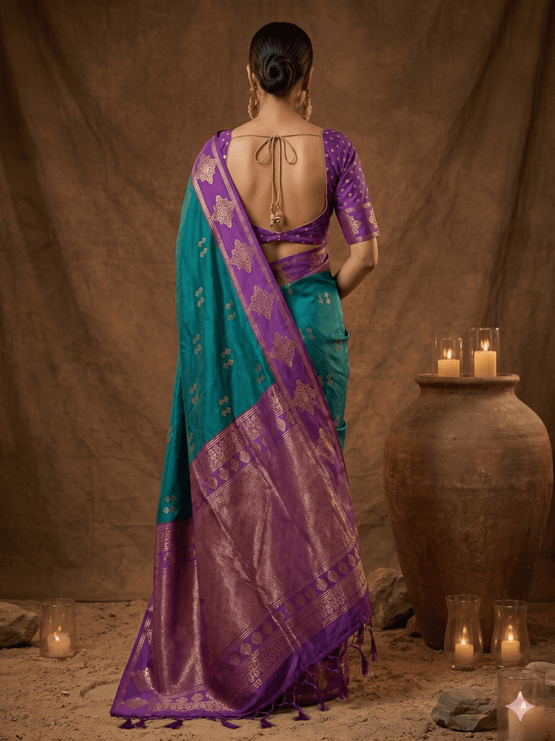 Teal Silk Blend Handloom Saree | EZB SI04 SUMER1002 - EZBER