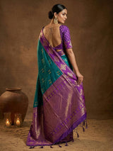 Teal Silk Blend Handloom Saree | EZB SI04 SUMER1002