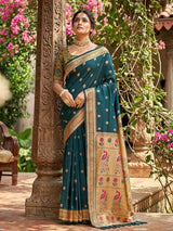 Teal Paithani Silk Blend Handloom Saree | EZB SI04 SUPAR1007