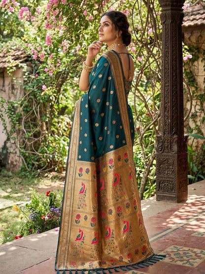 Teal Silk Blend Handloom Saree | EZB SI04 SUPAR1007 - EZBER