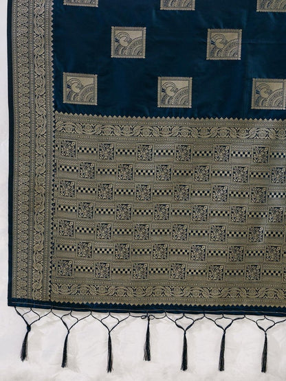 Teal Silk Blend Handloom Saree | EZB SI04 SURJW3005 - EZBER