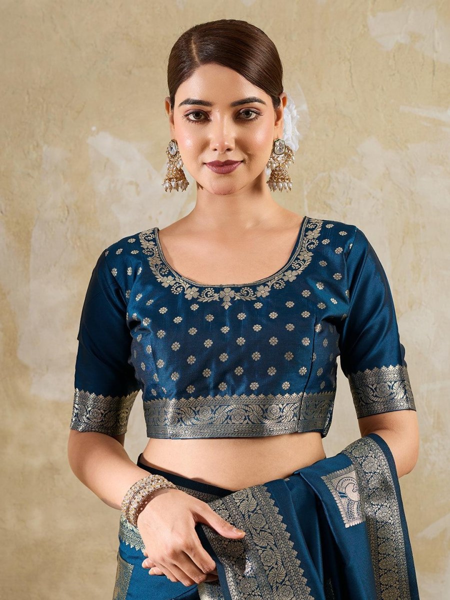 Teal Silk Blend Handloom Saree | EZB SI04 SURJW3005 - EZBER