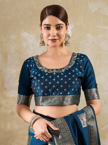 Teal Silk Blend Handloom Saree | EZB SI04 SURJW3005 - EZBER