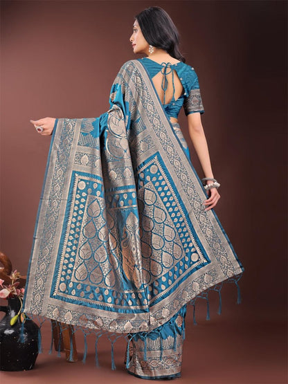 Teal Silk Brocade Saree | EZB SI04 ASTAN1004 - EZBER