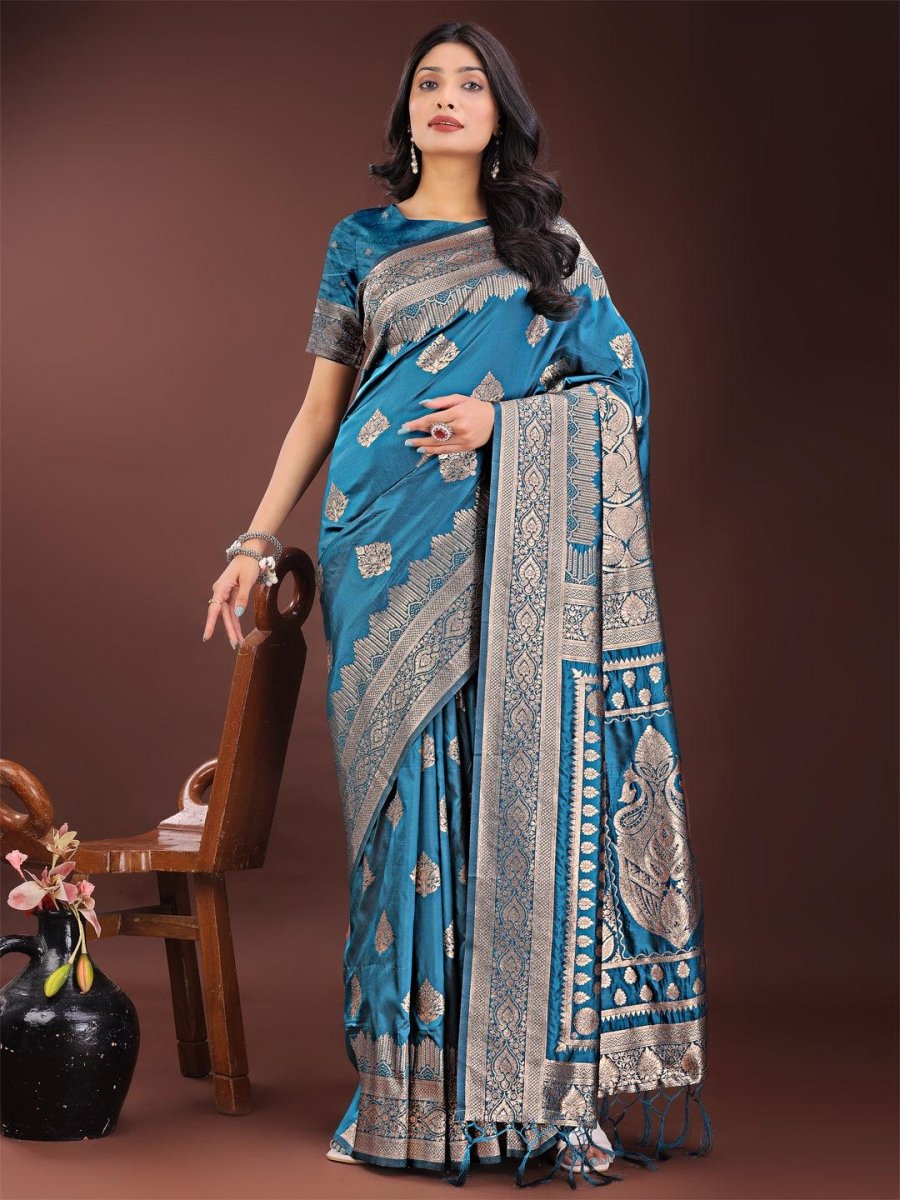 Teal Silk Brocade Saree | EZB SI04 ASTAN1004 - EZBER