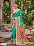 Teal Soft Silk Stripe N Motif Saree | EZB SI04 SRPOC8006 - EZBER