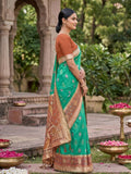 Teal Soft Silk Stripe N Motif Saree | EZB SI04 SRPOC8006 - EZBER