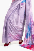 Thistle Purple Satin Crep Saree - EZBER