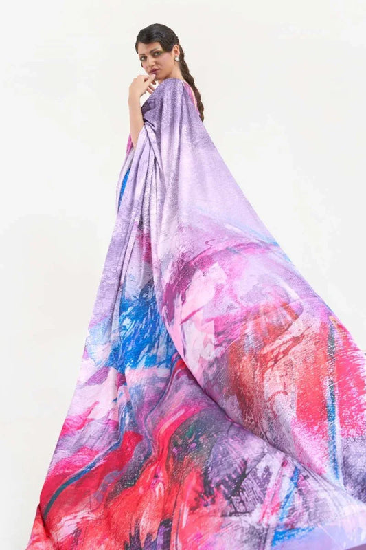 Thistle Purple Satin Crep Saree - EZBER