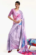 Thistle Purple Satin Crep Saree - EZBER