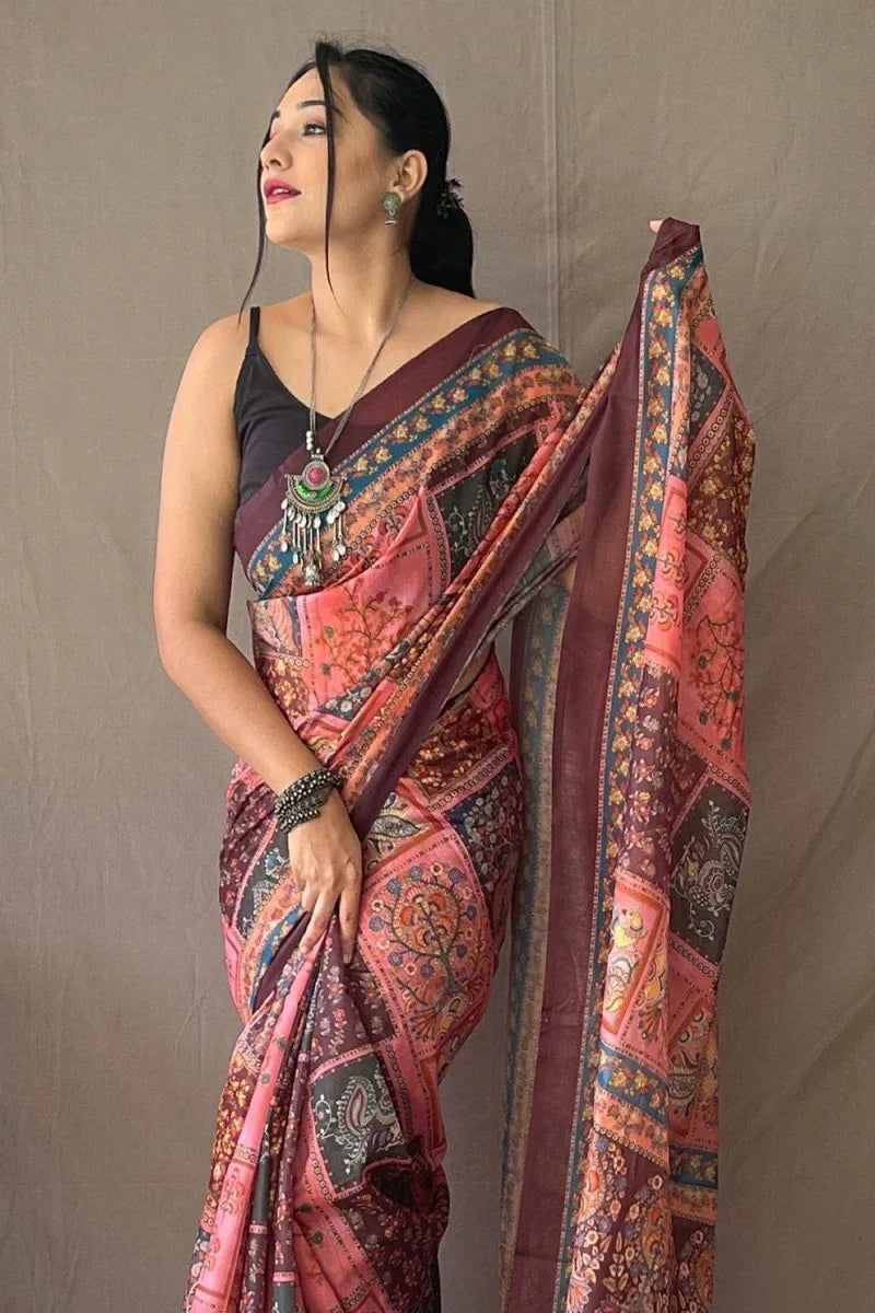 Thulian Pink Kalamkari Saree - EZBER