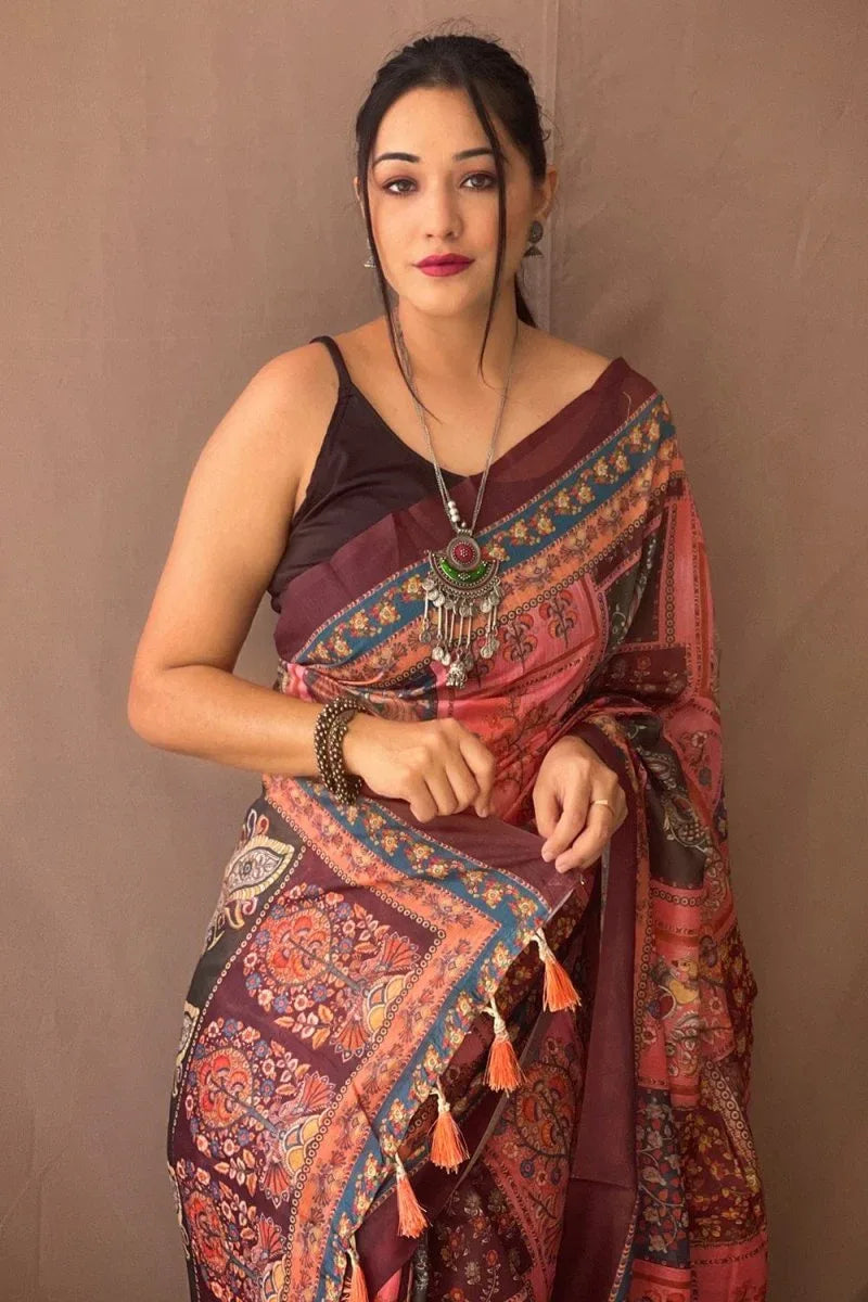 Thulian Pink Kalamkari Saree - EZBER