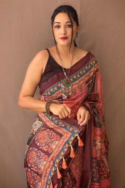Thulian Pink Kalamkari Saree - EZBER