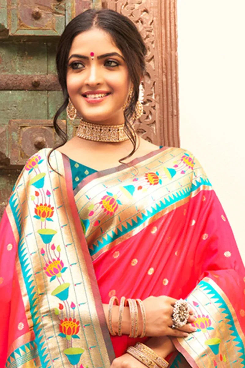Tomato Red Paithani Saree - EZBER