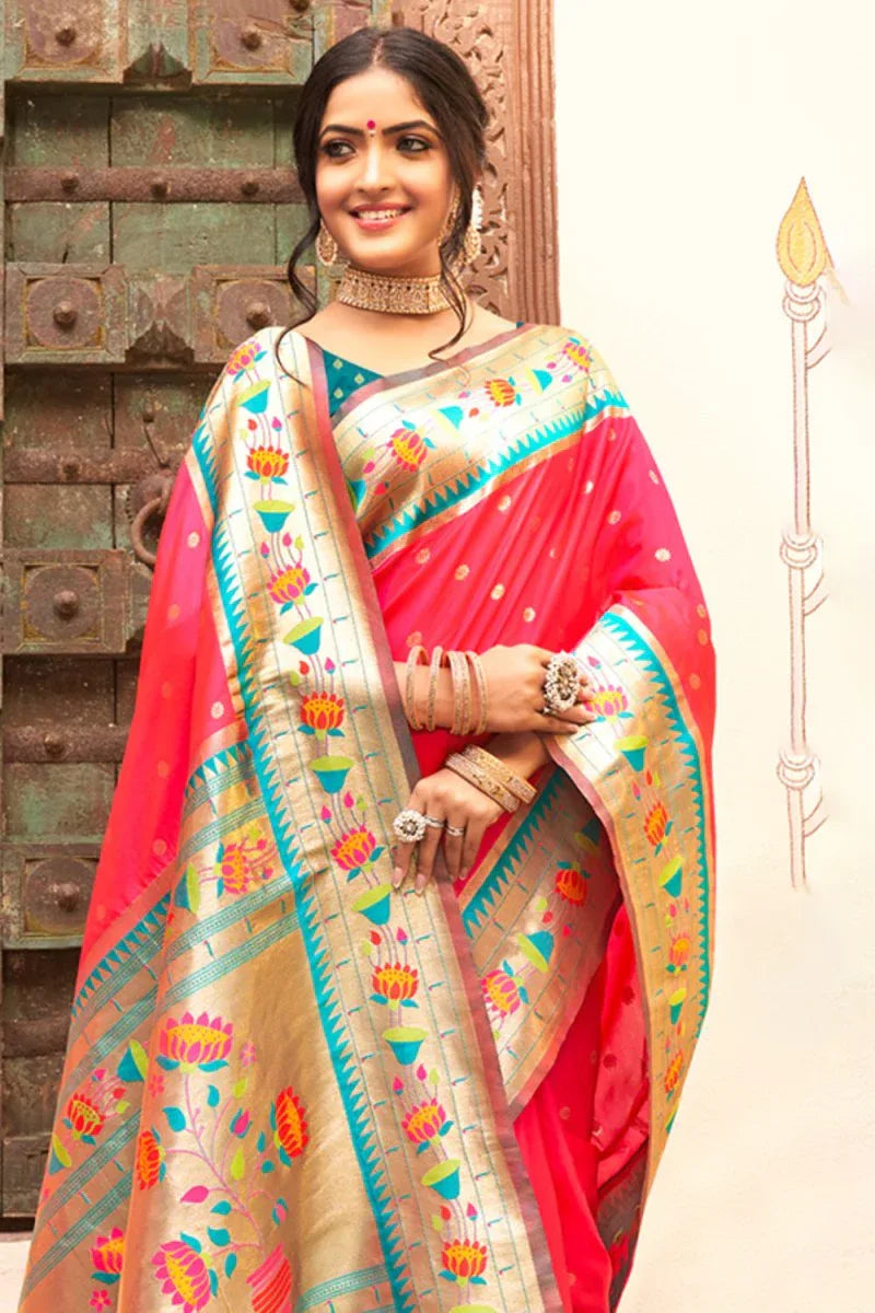 Tomato Red Paithani Saree - EZBER