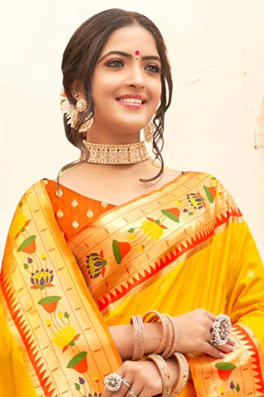 Turmeric Yellow Paithani Saree - EZBER