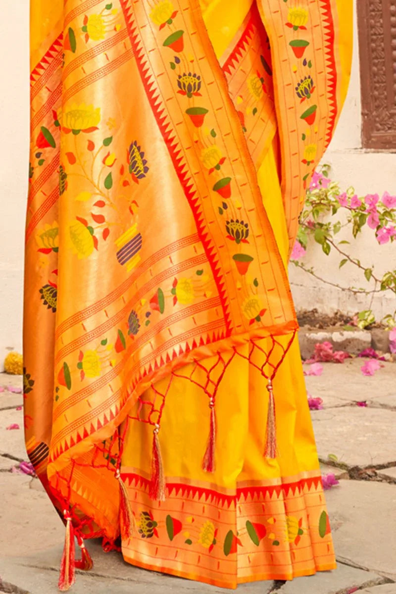 Turmeric Yellow Paithani Saree - EZBER