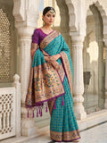 Turq Banarasi Silk Contrast Pallu Saree | EZB SI04 SUKLN1002 - EZBER