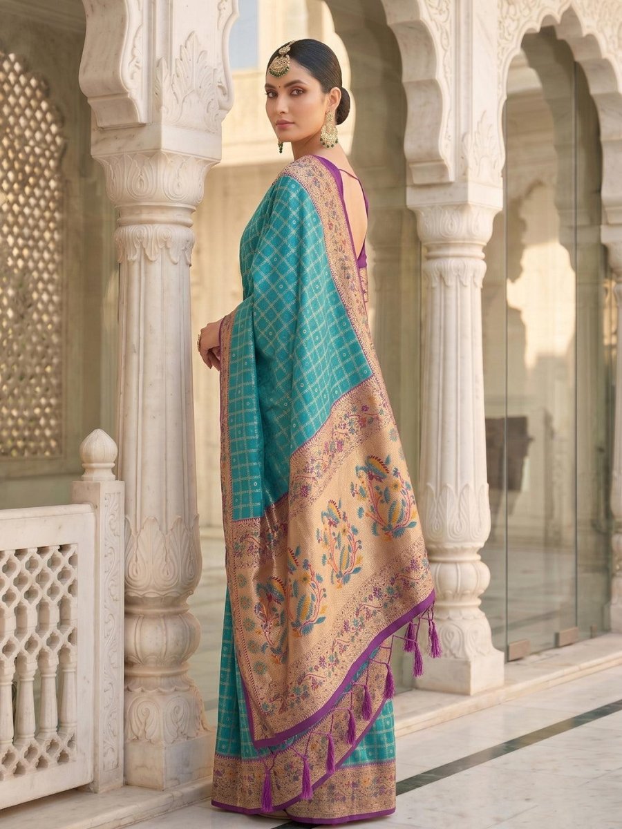 Turq Banarasi Silk Contrast Pallu Saree | EZB SI04 SUKLN1002 - EZBER