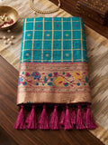 Turq Banarasi Silk Contrast Pallu Saree | EZB SI04 SUKLN1002 - EZBER