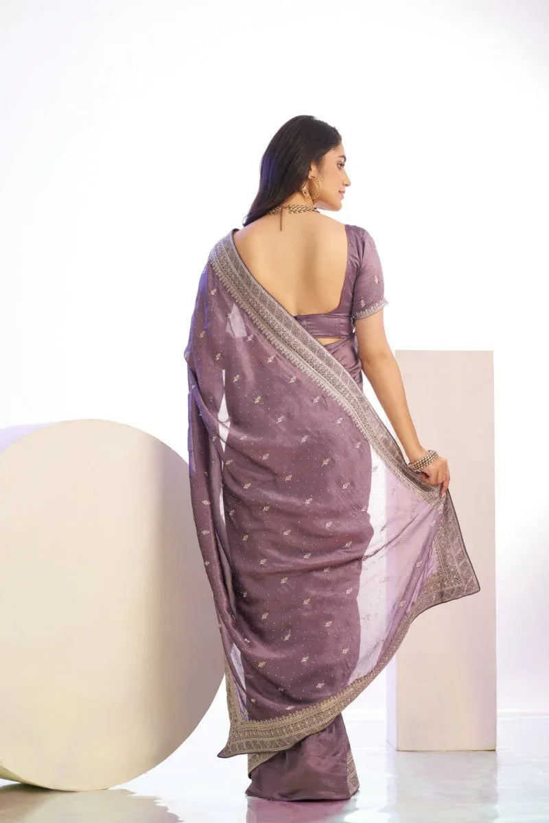 Vichitra Crunchi Sequins Embroidered Work With Blouse Piece - EZBER