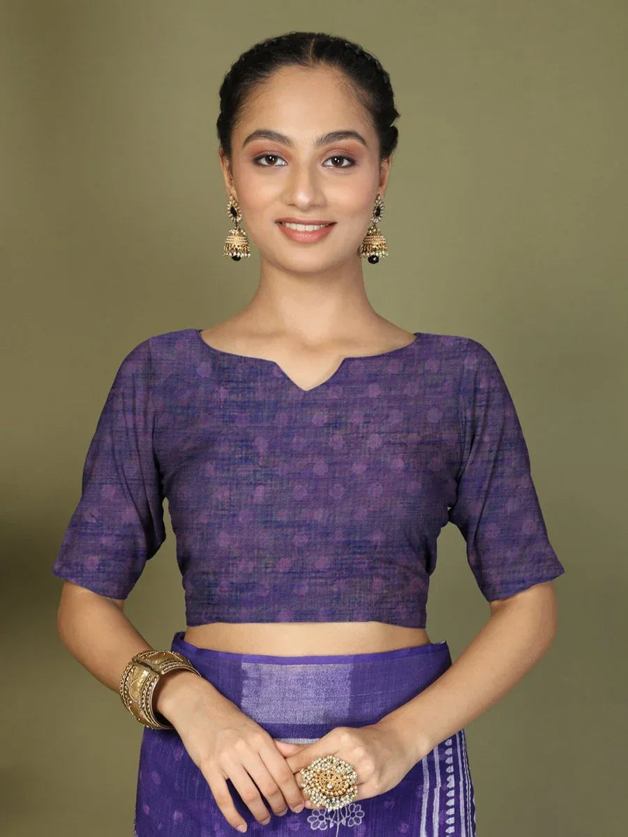 Violet Cotton Saree With Blouse Piece - EZBER
