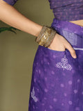 Violet Cotton Saree With Blouse Piece - EZBER