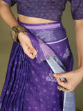 Violet Cotton Saree With Blouse Piece - EZBER