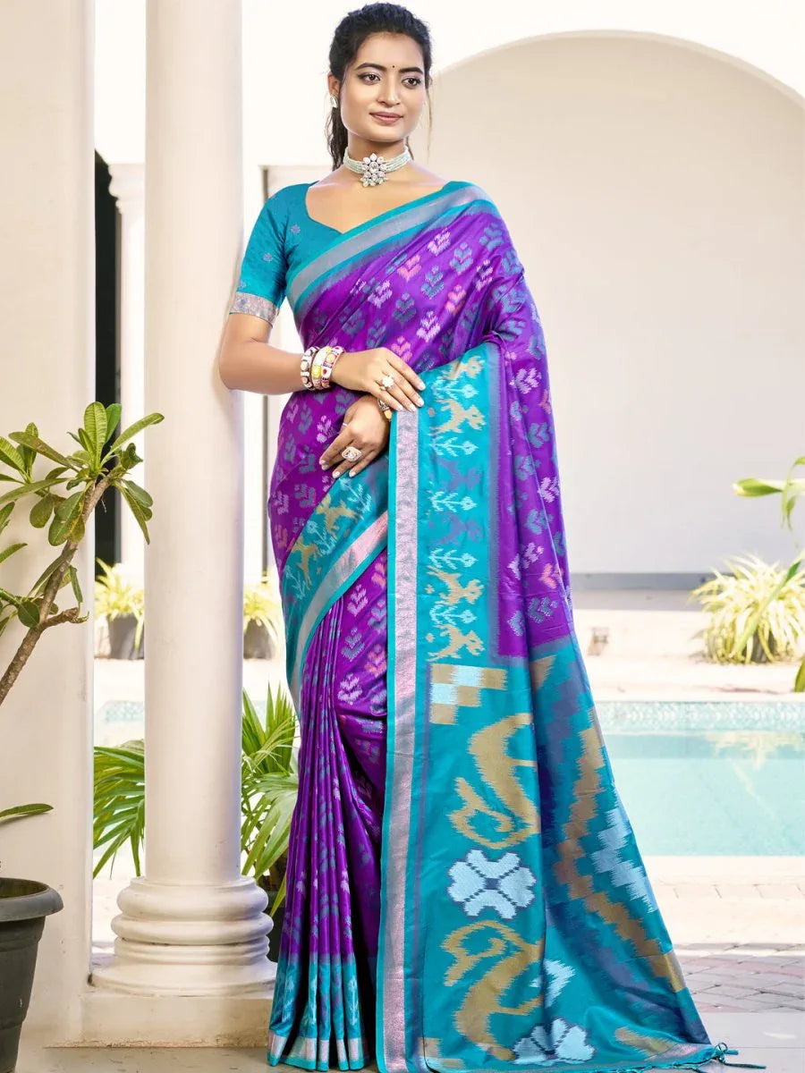 Violet POORVIKA SILK VOL 1 Pochampalli Silk Saree with Blouse Piece - EZBER