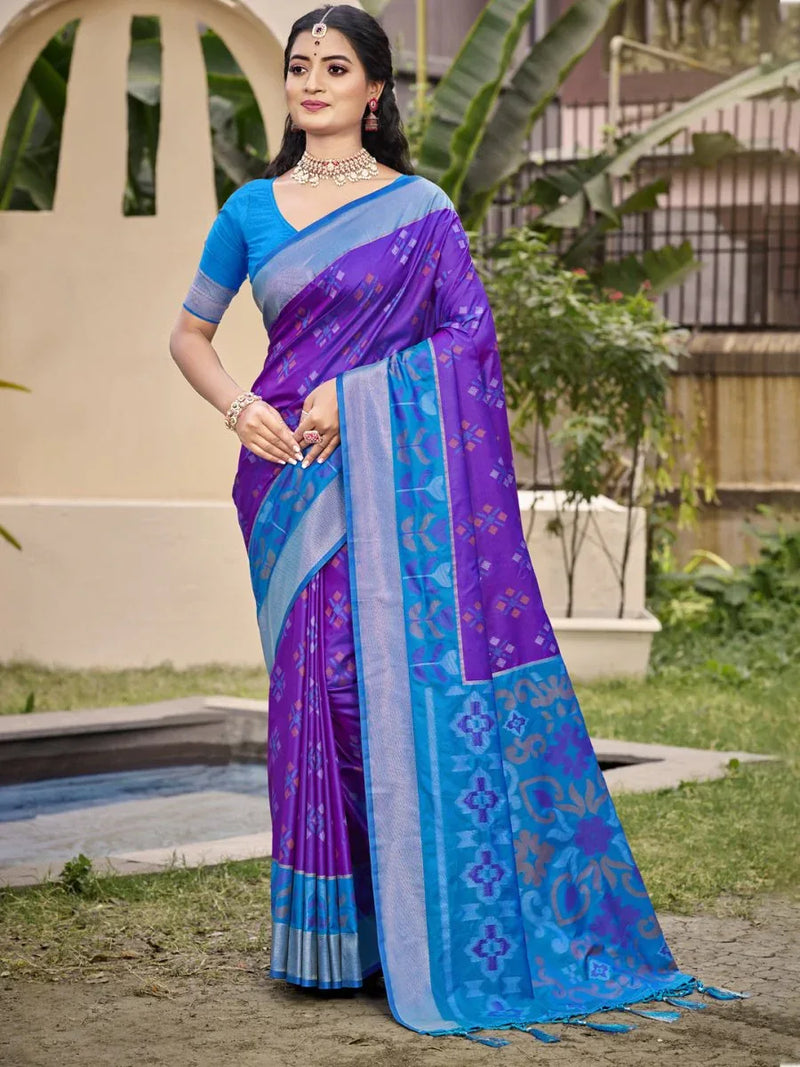 Violet POORVIKA SILK VOL 2 Pochampalli Silk Saree with Blouse Piece - EZBER