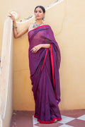 Violet Purple Mulmul Cotton Saree - EZBER