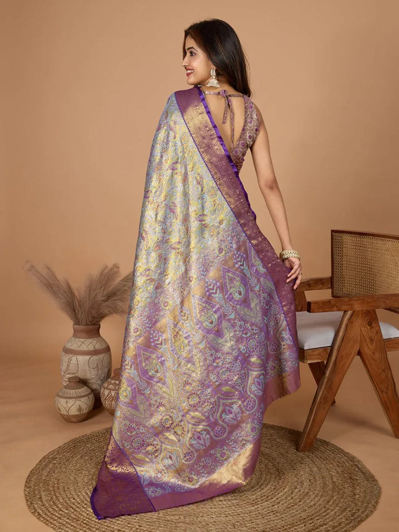 Violet Semi Silk Saree With Blouse Piece - EZBER